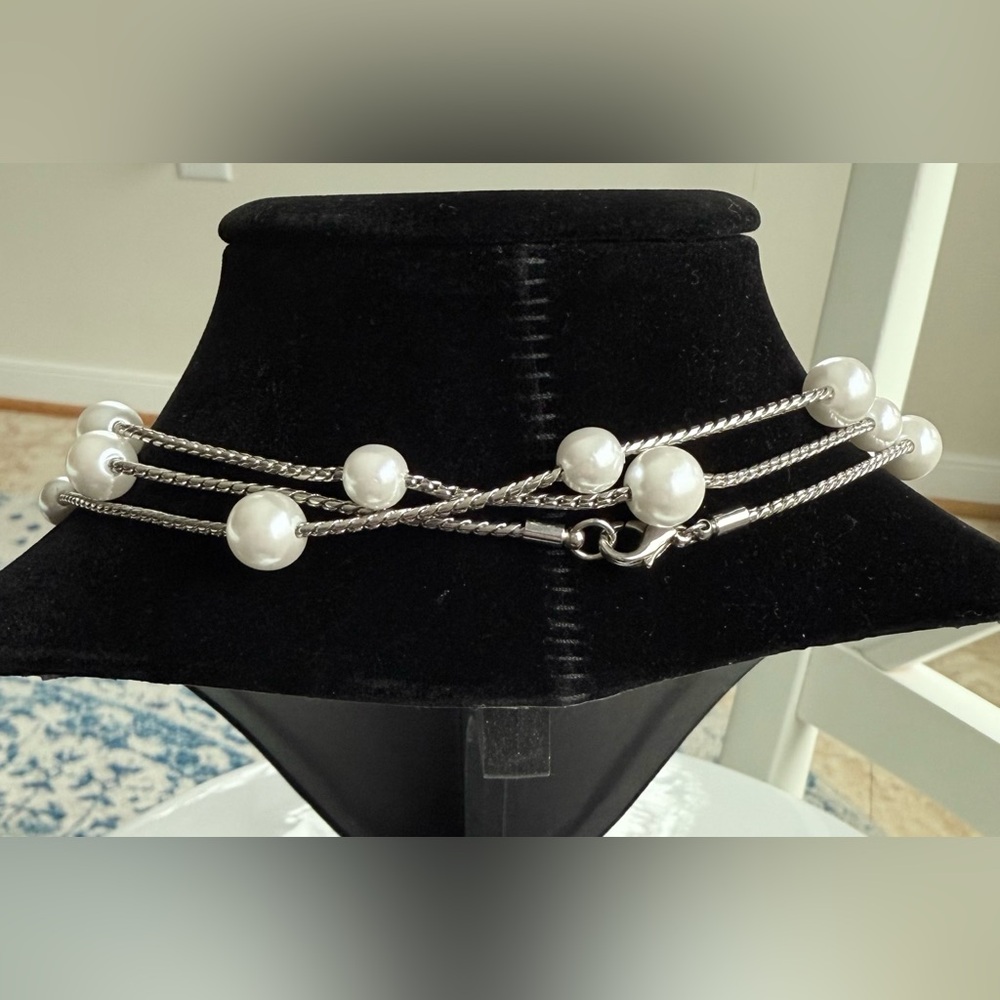 Park Lane “Shannel” Silver Faux Pearl Necklace - Picture 3 of 9